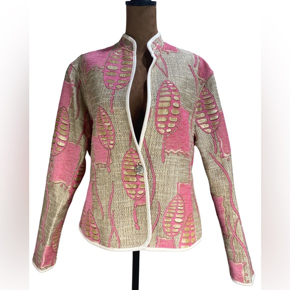 Khangura Jackets & Blazers - Khangura‎ Statement Jacket | Pink & Gold Textured Art Jacket | Size M | USA Made
